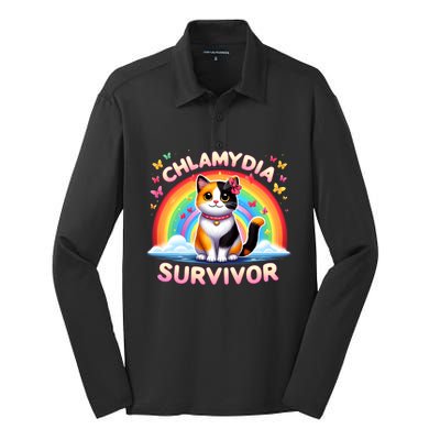 Chlamydia Survivor Sarcastic Ironic Inappropriate Silk Touch Performance Long Sleeve Polo