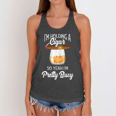 Cigar Smoking Smoking Whiskey Drinking Dad Tee Gift Women's Knotted Racerback Tank