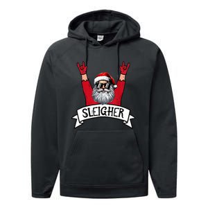 Christmas Sleigher Santa Rock Xmas Rocker Performance Fleece Hoodie