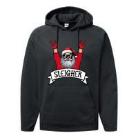 Christmas Sleigher Santa Rock Xmas Rocker Performance Fleece Hoodie