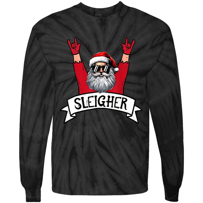 Christmas Sleigher Santa Rock Xmas Rocker Tie-Dye Long Sleeve Shirt