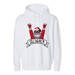 Christmas Sleigher Santa Rock Xmas Rocker Garment-Dyed Fleece Hoodie