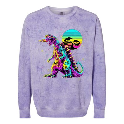 Cool Streetwear Synthwave 80s 90s Retro Anime Snakezilla Colorblast Crewneck Sweatshirt