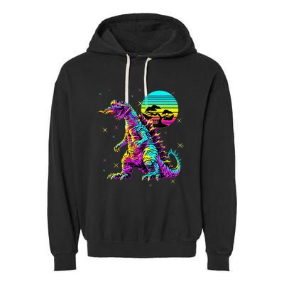 Cool Streetwear Synthwave 80s 90s Retro Anime Snakezilla Garment-Dyed Fleece Hoodie