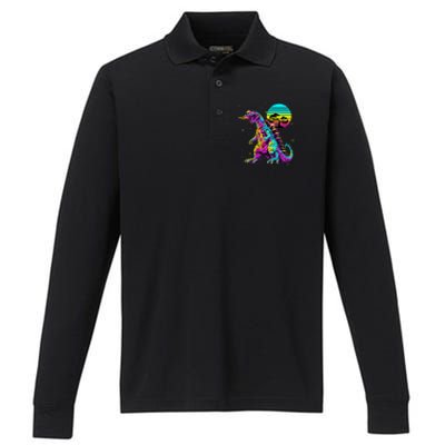 Cool Streetwear Synthwave 80s 90s Retro Anime Snakezilla Performance Long Sleeve Polo