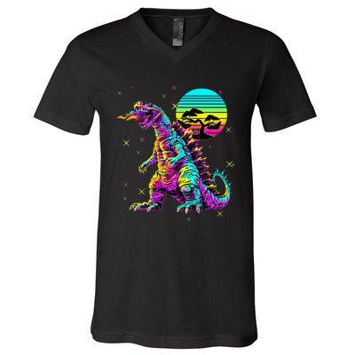 Cool Streetwear Synthwave 80s 90s Retro Anime Snakezilla V-Neck T-Shirt