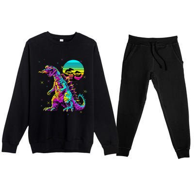 Cool Streetwear Synthwave 80s 90s Retro Anime Snakezilla Premium Crewneck Sweatsuit Set