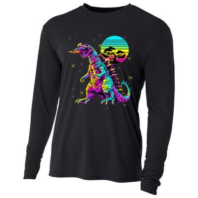 Cool Streetwear Synthwave 80s 90s Retro Anime Snakezilla Cooling Performance Long Sleeve Crew