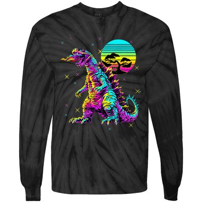 Cool Streetwear Synthwave 80s 90s Retro Anime Snakezilla Tie-Dye Long Sleeve Shirt