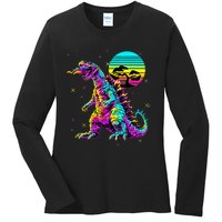 Cool Streetwear Synthwave 80s 90s Retro Anime Snakezilla Ladies Long Sleeve Shirt