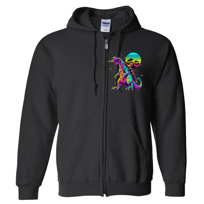 Cool Streetwear Synthwave 80s 90s Retro Anime Snakezilla Full Zip Hoodie