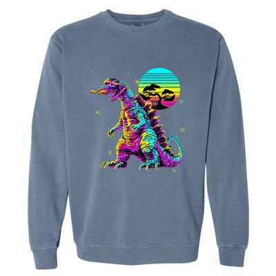 Cool Streetwear Synthwave 80s 90s Retro Anime Snakezilla Garment-Dyed Sweatshirt