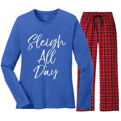 Cute Snow Sledding Quote Winter Sleigh All Day Gift Women's Long Sleeve Flannel Pajama Set 