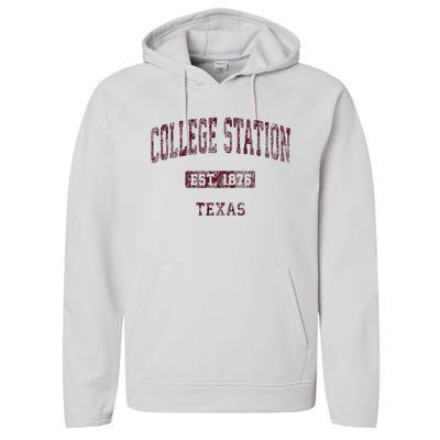 College Station Texas Tx Vintage Athletic Sports Design Performance Fleece Hoodie