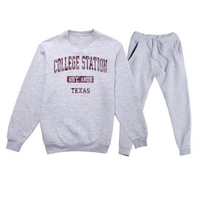 College Station Texas Tx Vintage Athletic Sports Design Premium Crewneck Sweatsuit Set