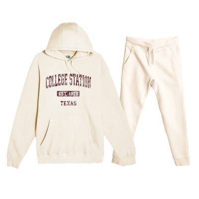 College Station Texas Tx Vintage Athletic Sports Design Premium Hooded Sweatsuit Set