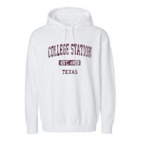 College Station Texas Tx Vintage Athletic Sports Design Garment-Dyed Fleece Hoodie