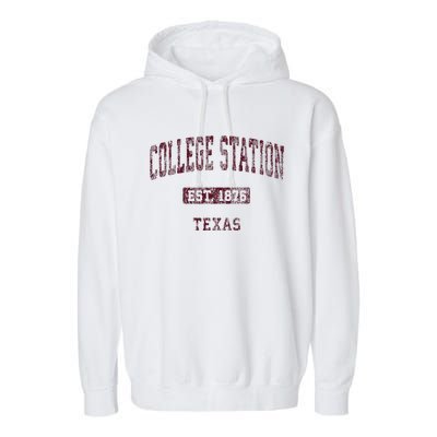 College Station Texas Tx Vintage Athletic Sports Design Garment-Dyed Fleece Hoodie