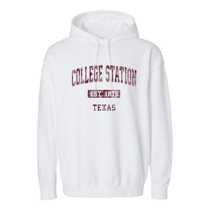 College Station Texas Tx Vintage Athletic Sports Design Garment-Dyed Fleece Hoodie