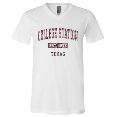 College Station Texas Tx Vintage Athletic Sports Design V-Neck T-Shirt