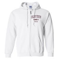 College Station Texas Tx Vintage Athletic Sports Design Full Zip Hoodie