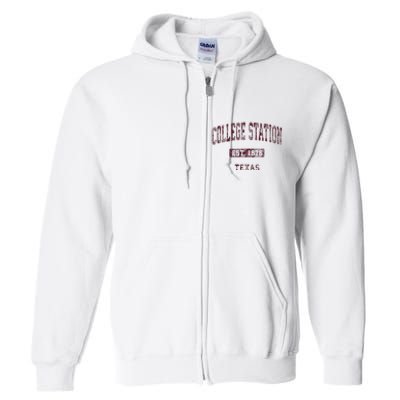 College Station Texas Tx Vintage Athletic Sports Design Full Zip Hoodie