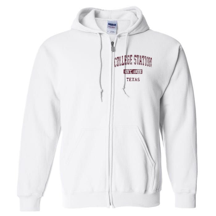 College Station Texas Tx Vintage Athletic Sports Design Full Zip Hoodie