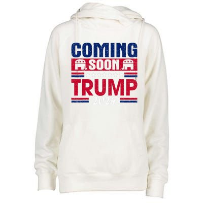 Coming Soon Trump 2024 Womens Funnel Neck Pullover Hood