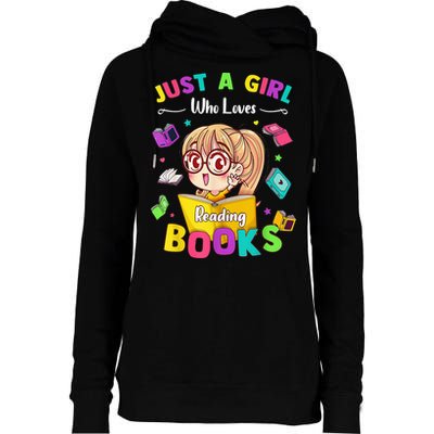 Cute Students Tee Just A  Who Loves Reading Books  Womens Funnel Neck Pullover Hood