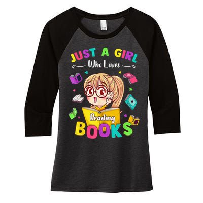 Cute Students Tee Just A  Who Loves Reading Books  Women's Tri-Blend 3/4-Sleeve Raglan Shirt