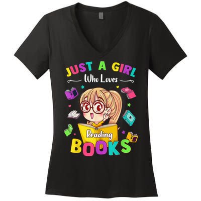 Cute Students Tee Just A  Who Loves Reading Books  Women's V-Neck T-Shirt