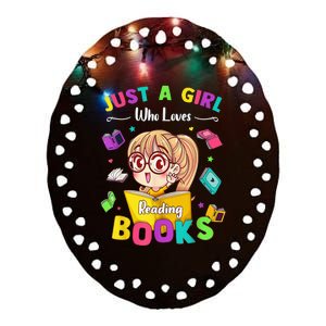 Cute Students Tee Just A  Who Loves Reading Books  Ceramic Oval Ornament