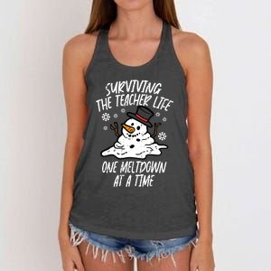 Christmas Surviving Teacher Life Meltdown Xmas Women's Knotted Racerback Tank