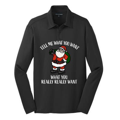 Christmas Santa Tell Me What You Want Bag Of Presents Cute Gift Silk Touch Performance Long Sleeve Polo