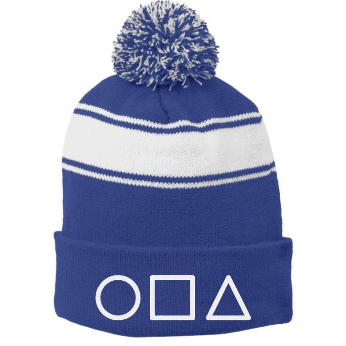 Circle Square Triangle Minimalist Symbol Stripe Pom Pom Beanie