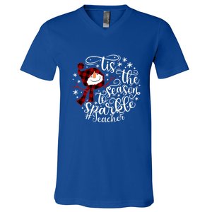 Christmas Snow Tis The Season To Teacher Funny Gift V-Neck T-Shirt