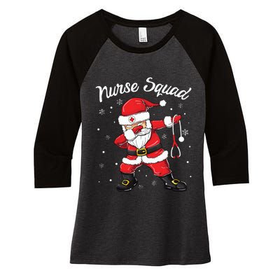 Christmas Scrub Tops Women Dabbing Santa Scrubs Nurse Squad Women's Tri-Blend 3/4-Sleeve Raglan Shirt