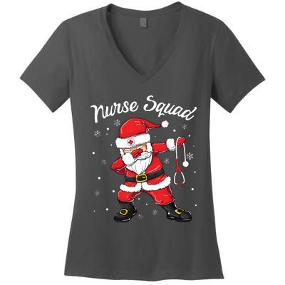 Christmas Scrub Tops Women Dabbing Santa Scrubs Nurse Squad Women's V-Neck T-Shirt