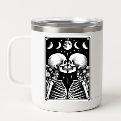 Celestial Skeleton The Lovers Tarot Card Moon Phases Meaningful Gift 12 oz Stainless Steel Tumbler Cup