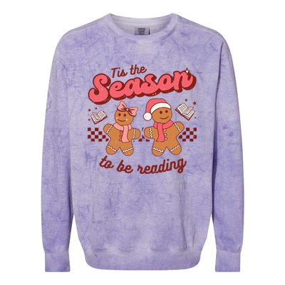 Christmas School Teacher Retro Librarian Groovy Xmas Books Colorblast Crewneck Sweatshirt