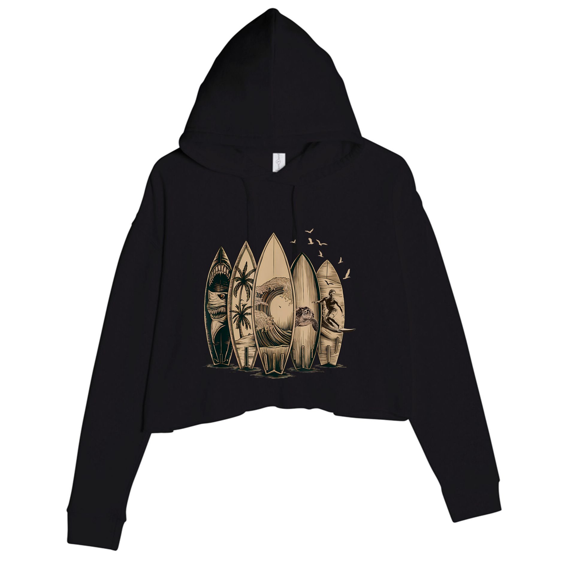 Cool Surfing Tropical Surfboards Vintage Surfboarder Surfer Crop Fleece Hoodie
