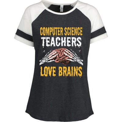 Computer Science Teachers Love Brains Halloween Teacher Gift Gift Enza Ladies Jersey Colorblock Tee