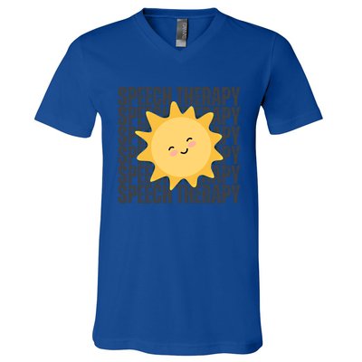 Cute Speech Therapy Slp Therapist Smiling Sun Gift V-Neck T-Shirt