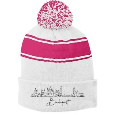 City Skyline Travel Souvenir Tourist Budapest Hungary Stripe Pom Pom Beanie