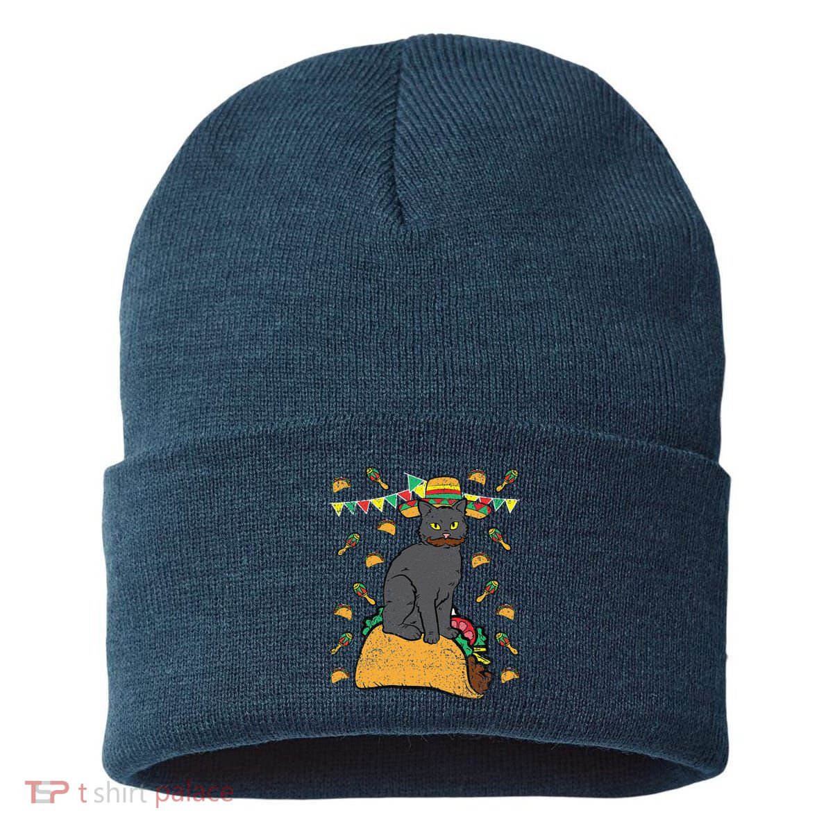 Cat Sitting Taco Cinco De Mayo Mexican Food Fiesta Party Sustainable Knit Beanie