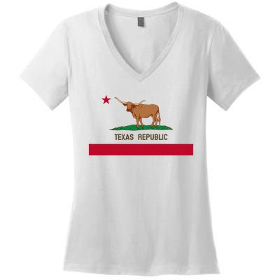 California Style Texas State Flag Women's V-Neck T-Shirt