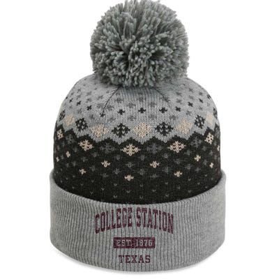 College Station Texas Tx Vintage Athletic Red Sports Design The Baniff Cuffed Pom Beanie