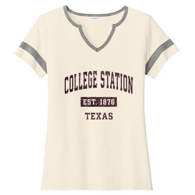 College Station Texas Tx Vintage Athletic Red Sports Design Ladies Halftime Notch Neck Tee