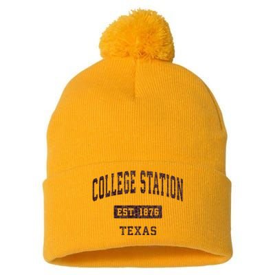 College Station Texas Tx Vintage Athletic Red Sports Design Pom Pom 12in Knit Beanie