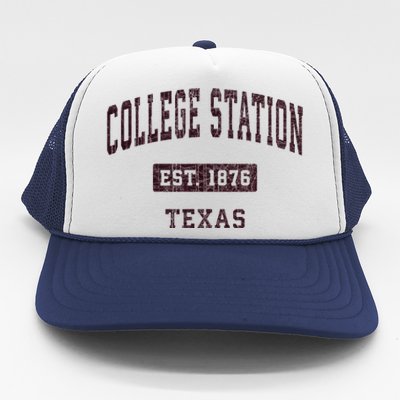 College Station Texas Tx Vintage Athletic Red Sports Design Trucker Hat